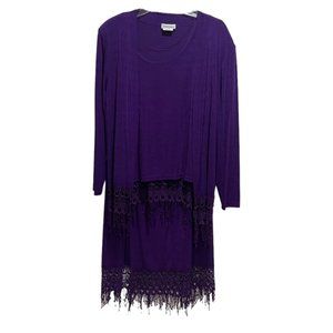 Matana Purple Lace Fringe 3pc Maxi Skirt Set Tank Skirt Cardigan Size Large